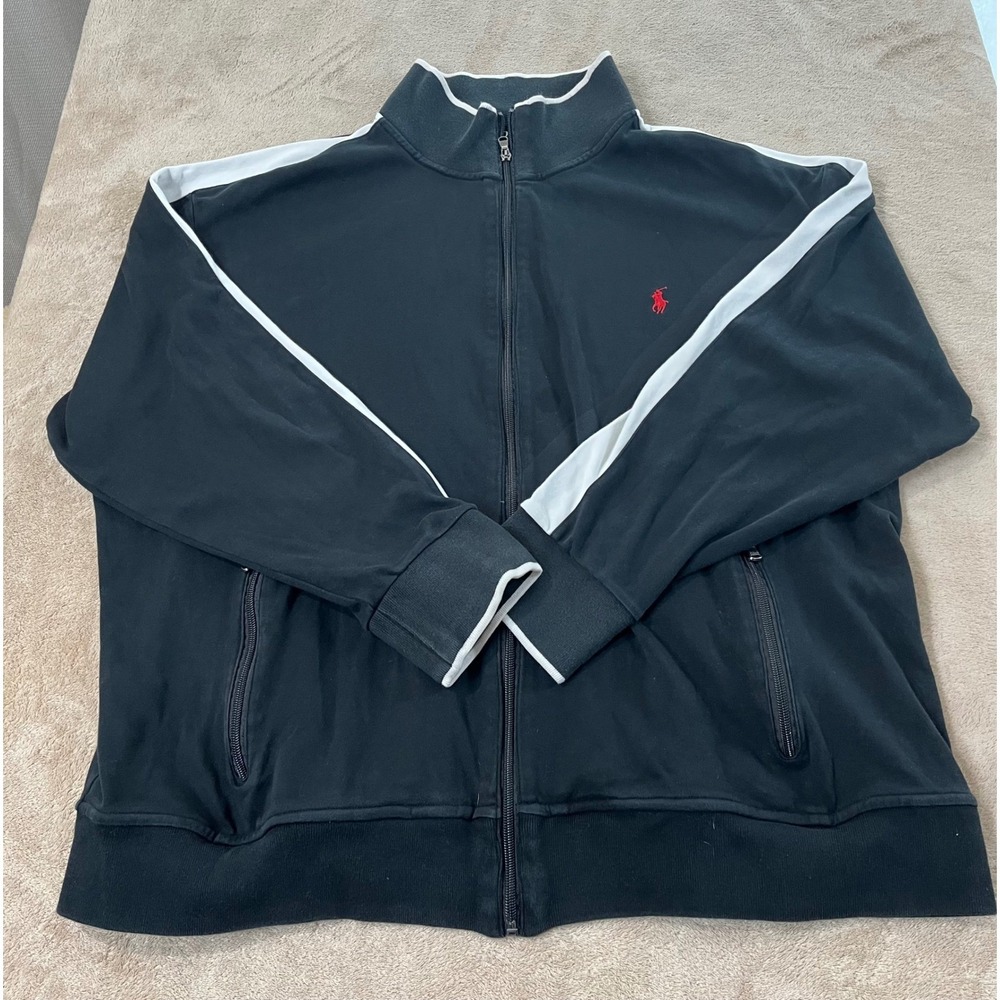 Polo Ralph Lauren full-zip Track Jacket, Mens Size 2XB Big Black White Has stain
